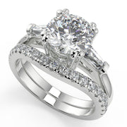 Maggie Baguette Accents 3 Stone Round Cut Double Prong Ring - Nivetta